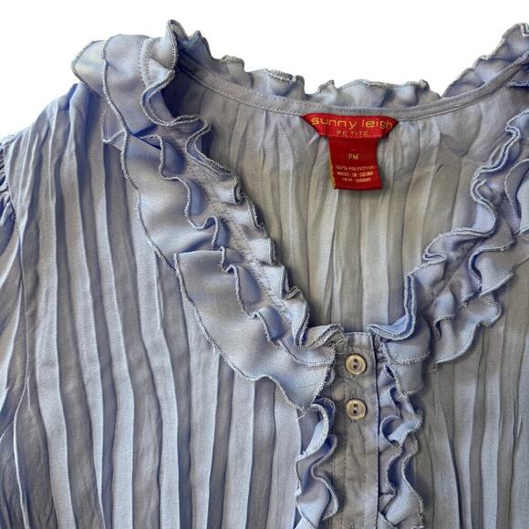 Women's Blue Y2K Crinkle Blouse Size Medium Petite - Picture 2 of 4